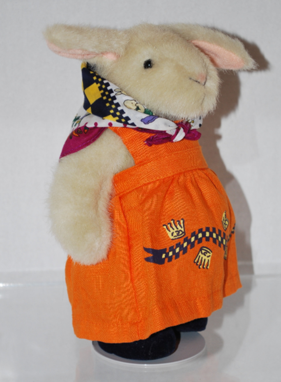 Hoppy VanderHare Plush Check Mates Bunny Doll Orange Dress 1990s Nabco Stand